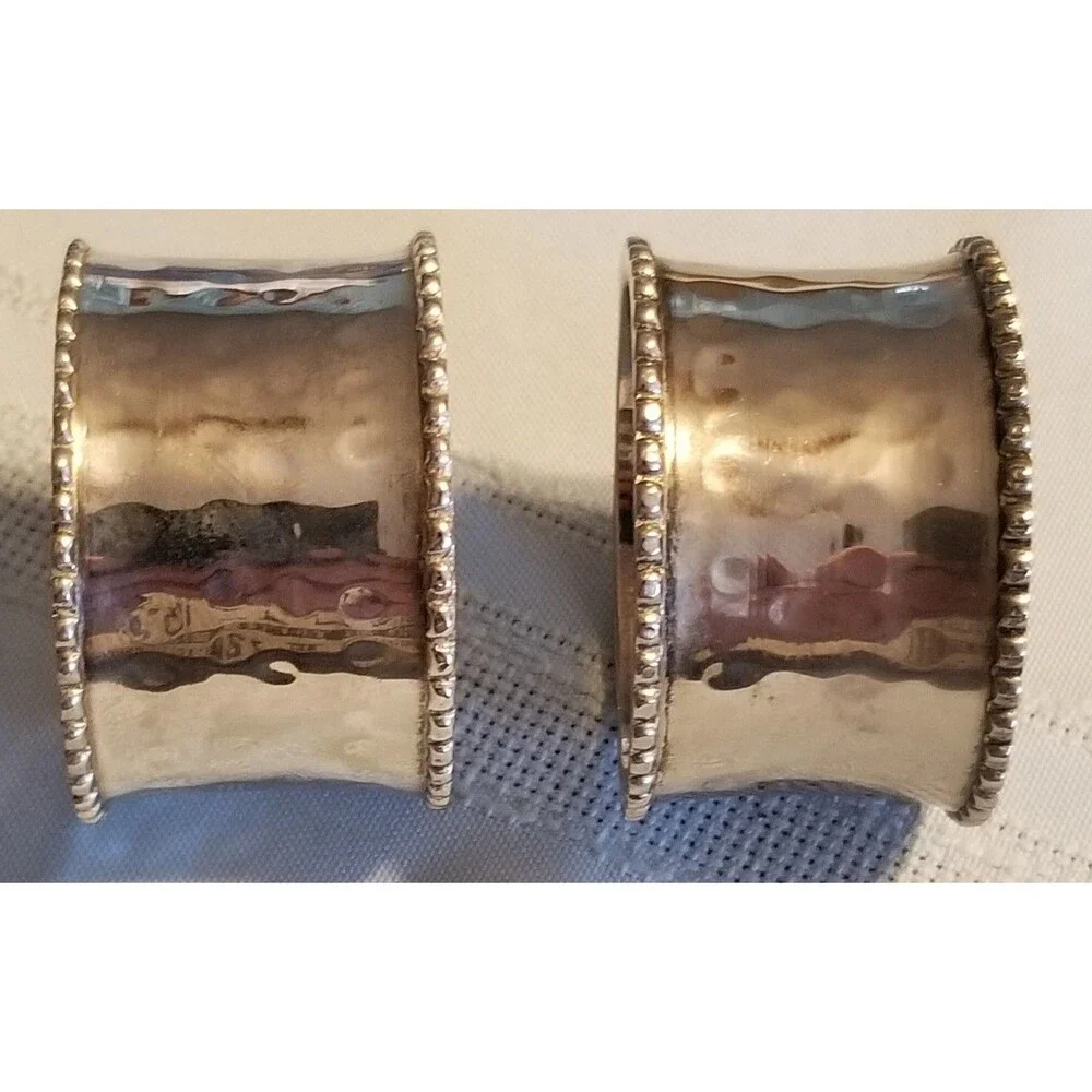 Silver‑Plated Beaded Napkin Rings Pair – Vintage India Tableware